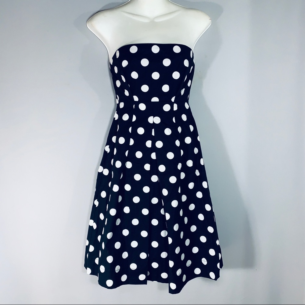 Strapless cotton blk/wht polka dot summer dress